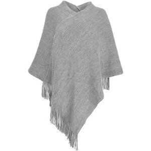 Womens Poncho Sweater V Neck Knitted Shawl Wrap Cape Fringe Soft Warm